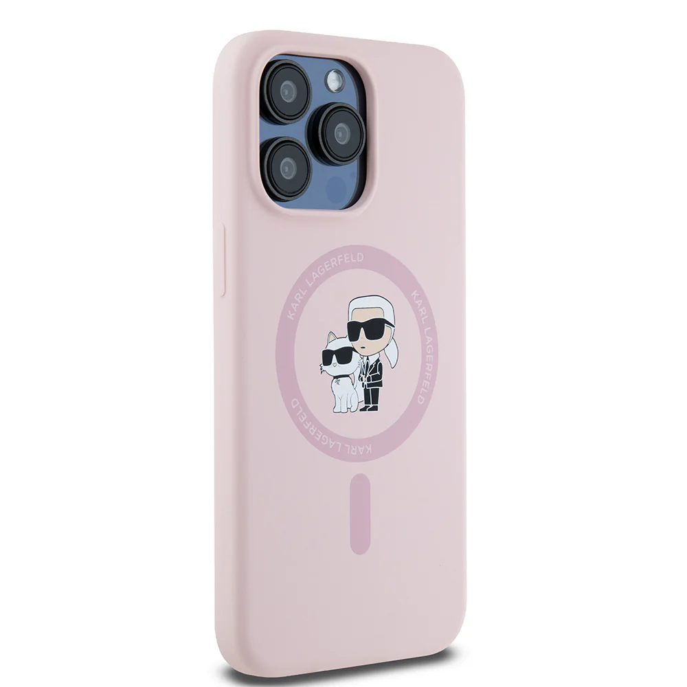 MagSafe Case for Apple iPhone 15 Pro Max, Karl Lagerfeld, Silicone Ring Karl & Choupette, Pink - Image 6