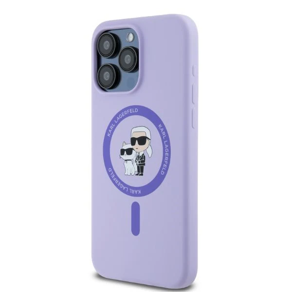 MagSafe Case for Apple iPhone 15 Pro Max, Karl Lagerfeld, Silicone Ring Karl & Choupette, Purple - Image 2