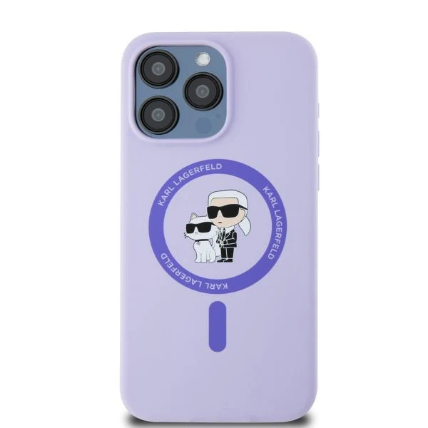 MagSafe Case for Apple iPhone 15 Pro Max, Karl Lagerfeld, Silicone Ring Karl & Choupette, Purple - Image 3