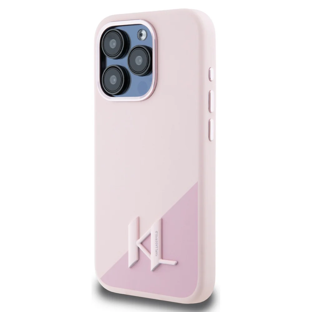 MagSafe Case for Apple iPhone 15 Pro Max, Karl Lagerfeld, Silicone Shadow Metal Initial, Pink - Image 3