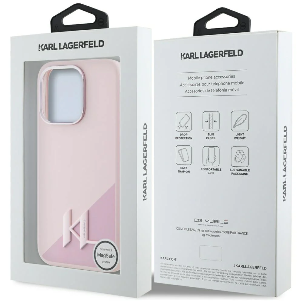 MagSafe Case for Apple iPhone 15 Pro Max, Karl Lagerfeld, Silicone Shadow Metal Initial, Pink - Image 7