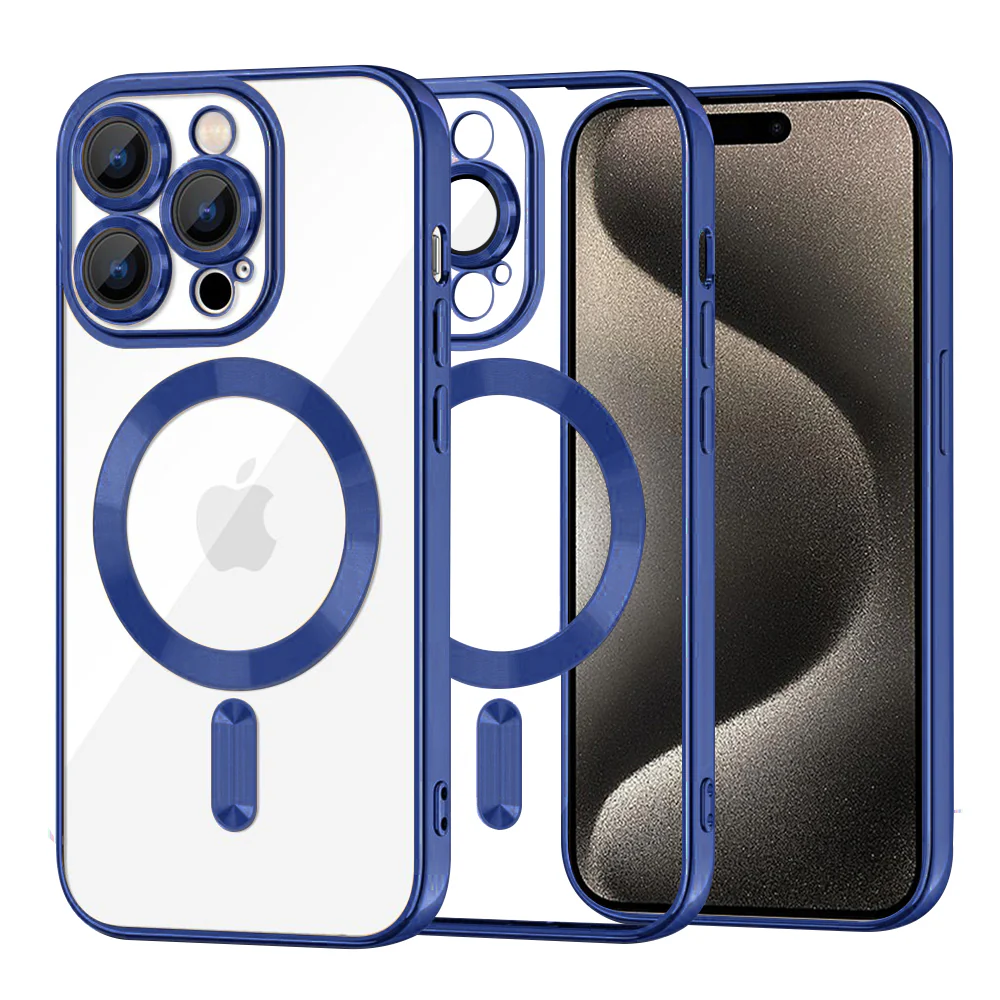 MagSafe Case for Apple iPhone 15 Pro Max, Techsuit, Luxury Crystal, Dark Blue