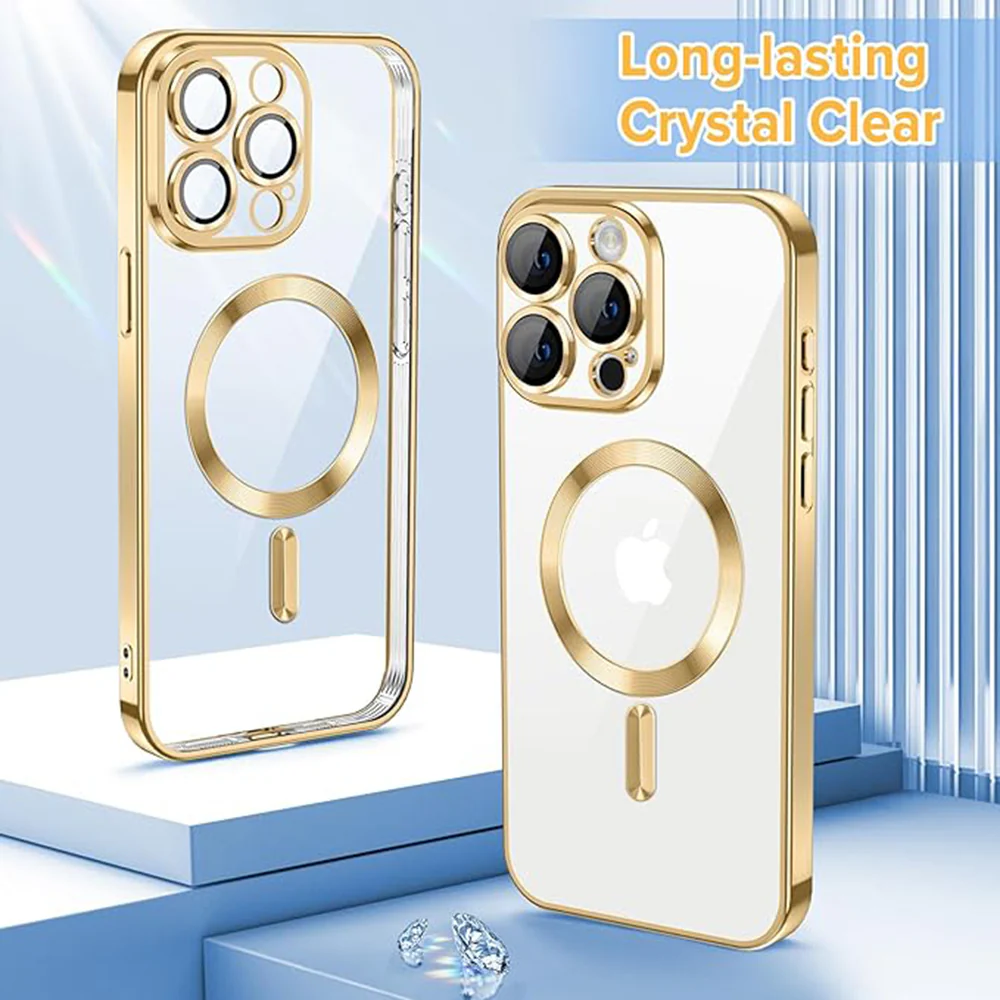 MagSafe Case for Apple iPhone 15 Pro Max, Techsuit, Luxury Crystal, Gold - Image 2