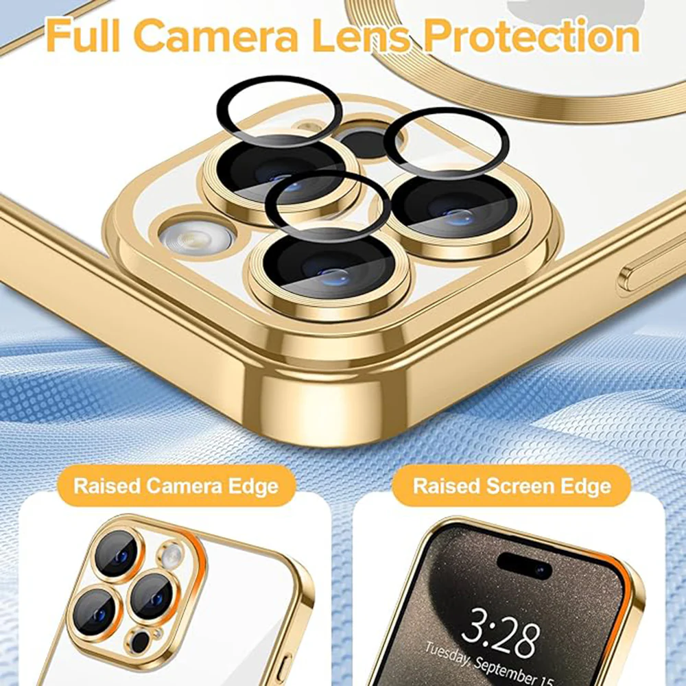MagSafe Case for Apple iPhone 15 Pro Max, Techsuit, Luxury Crystal, Gold - Image 5