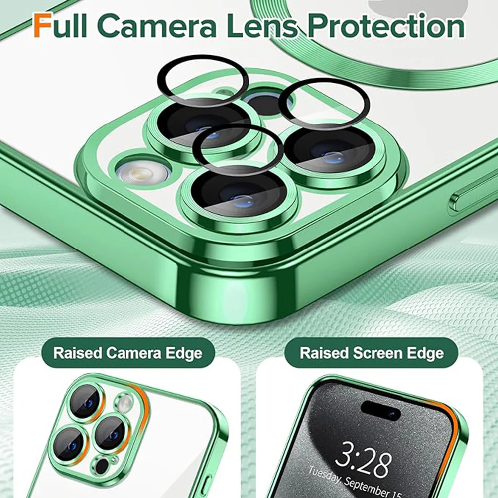 MagSafe Case for Apple iPhone 15 Pro Max, Techsuit, Luxury Crystal, Light Green - Image 3
