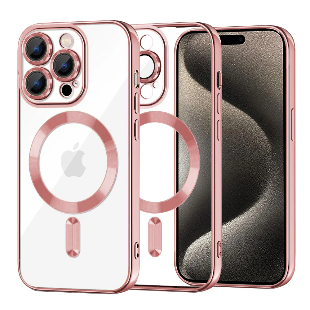MagSafe Case for Apple iPhone 15 Pro Max, Techsuit, Luxury Crystal, Pink