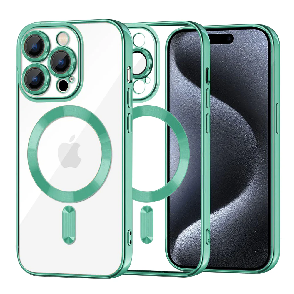 MagSafe Case for Apple iPhone 15 Pro, Techsuit, Luxury Crystal, Light Green