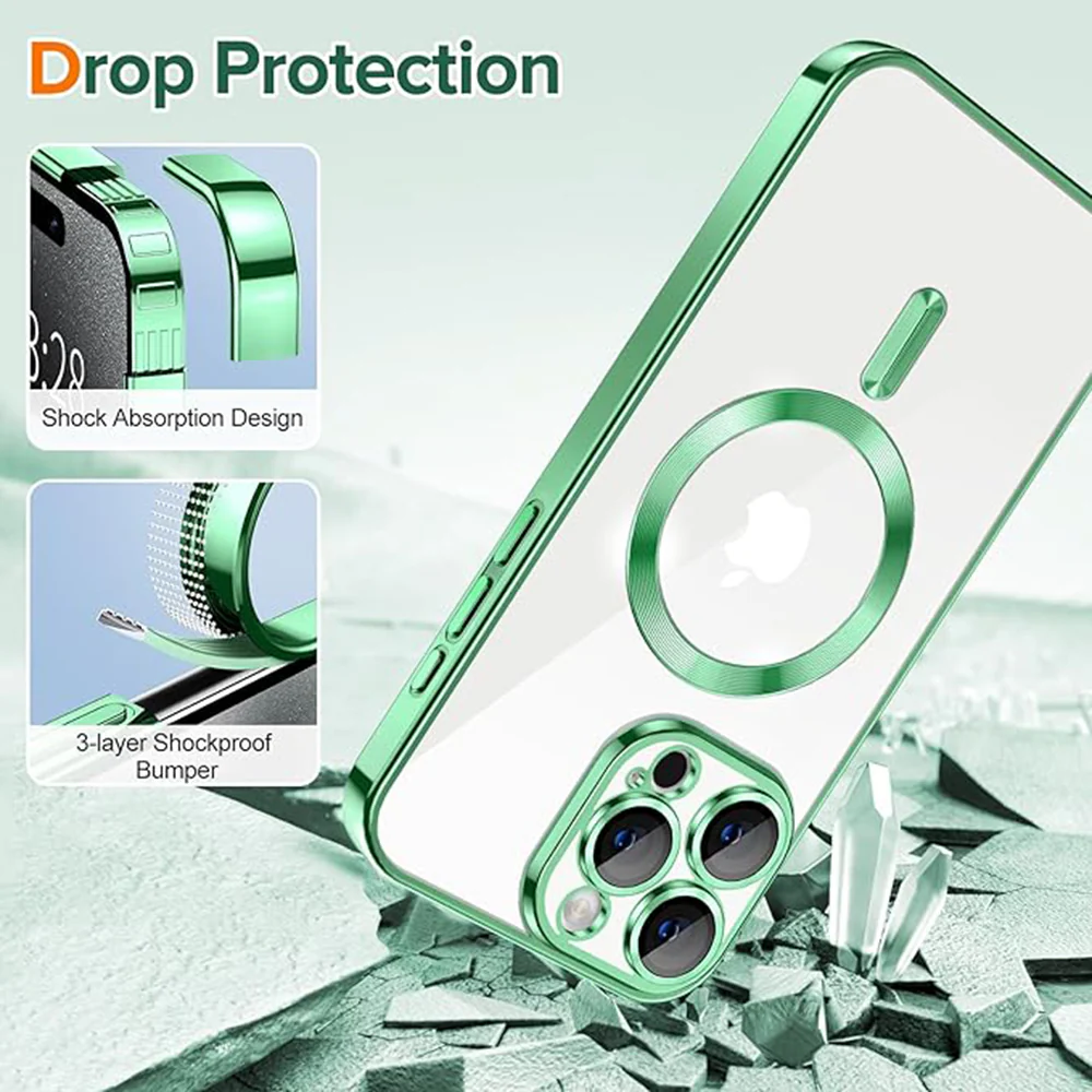 MagSafe Case for Apple iPhone 15 Pro, Techsuit, Luxury Crystal, Light Green - Image 3
