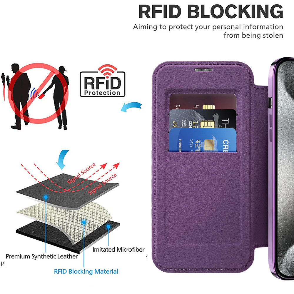 MagSafe Case for Apple iPhone 15 Pro, Techsuit, SmartMag Book, Purple - Image 4