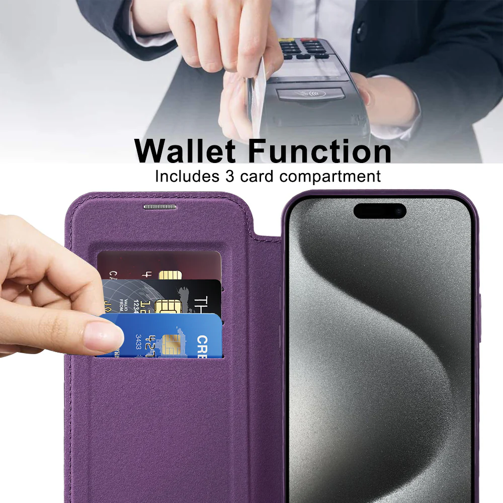 MagSafe Case for Apple iPhone 15 Pro, Techsuit, SmartMag Book, Purple - Image 5