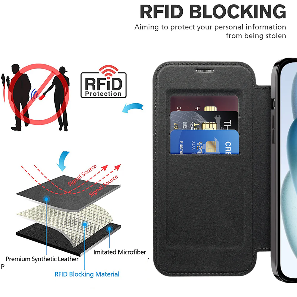 MagSafe Case for Apple iPhone 15, Techsuit, SmartMag Book, Black - Image 4