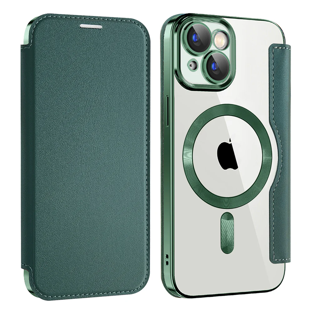 MagSafe Case for Apple iPhone 15, Techsuit, SmartMag Book, Green - Image 2