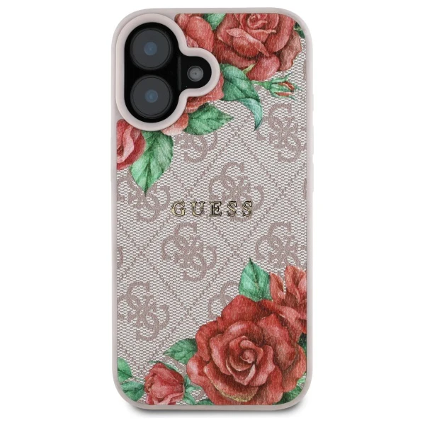 MagSafe Case for Apple iPhone 16, Guess, 4G Flowers Print, Pink - Image 2