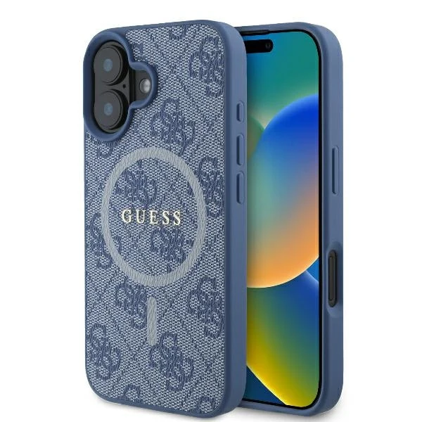 MagSafe Case for Apple iPhone 16, Guess, 4G Ring Classic Logo, Blue