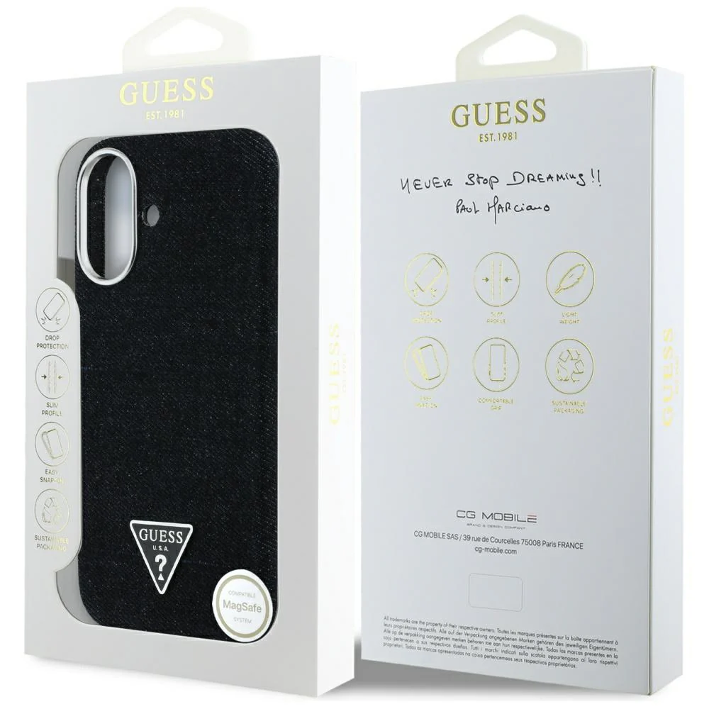 MagSafe Case for Apple iPhone 16, Guess, Denim Triangle Logo, Black - Image 7