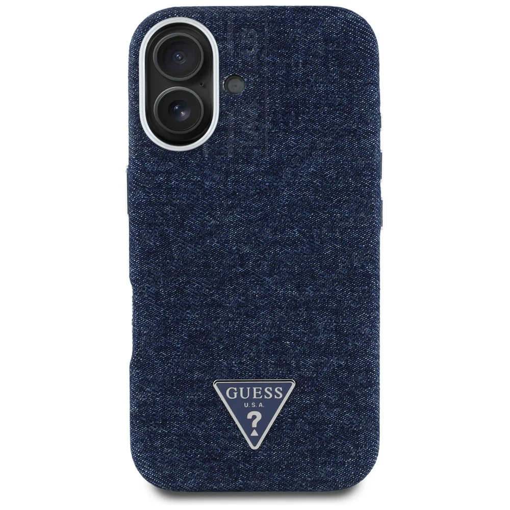MagSafe Case for Apple iPhone 16, Guess, Denim Triangle Logo, Blue - Image 2