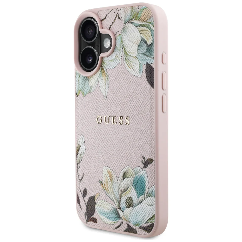 MagSafe Case for Apple iPhone 16, Guess, Grained Flowers, Pink - Image 3