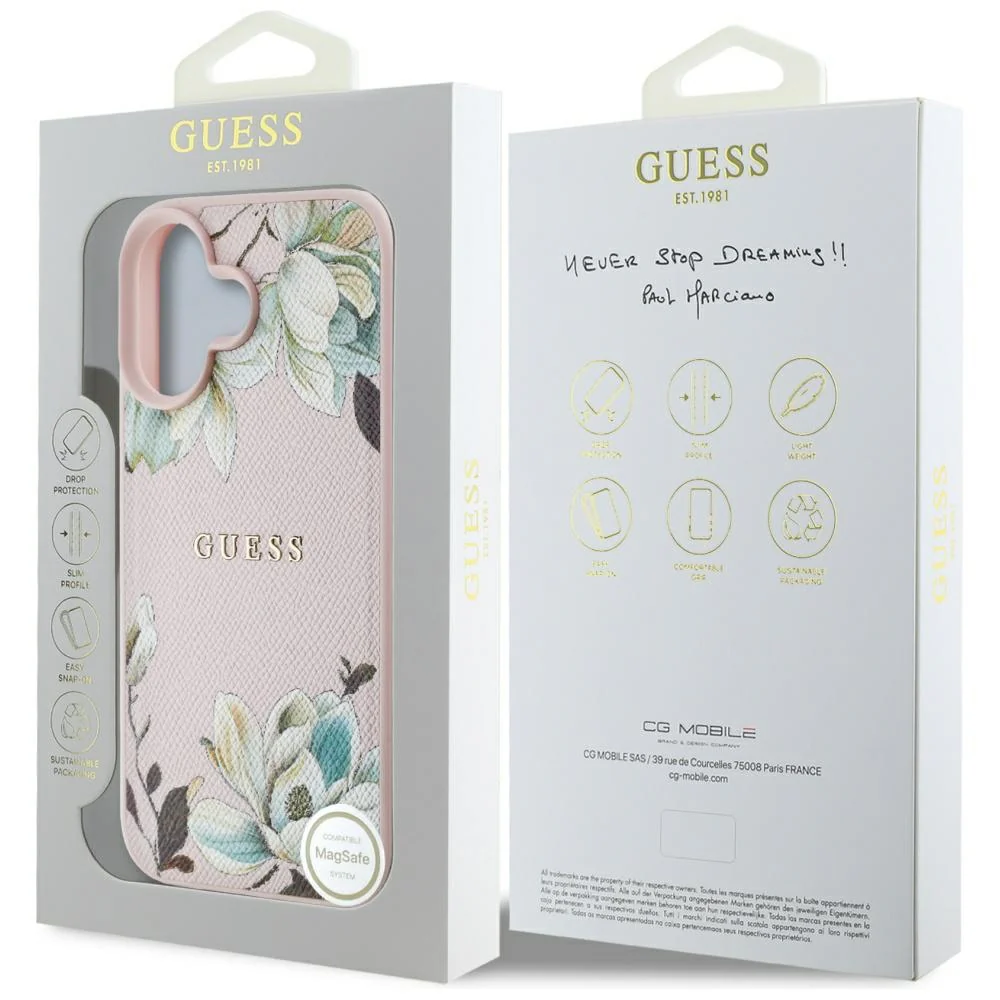 MagSafe Case for Apple iPhone 16, Guess, Grained Flowers, Pink - Image 7