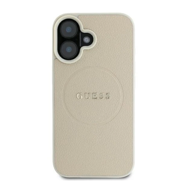 MagSafe Case for Apple iPhone 16, Guess, Grained Gold Ring, Beige - Image 3