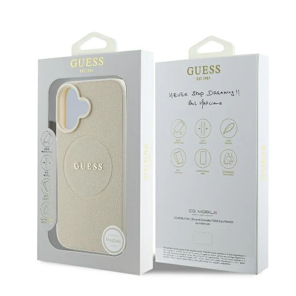 MagSafe Case for Apple iPhone 16, Guess, Grained Gold Ring, Beige - Image 7