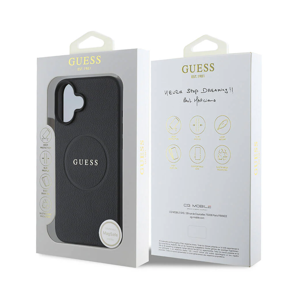 MagSafe Case for Apple iPhone 16, Guess, Grained Gold Ring, Black - Image 7