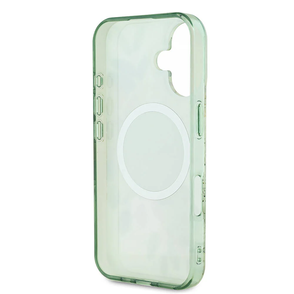 MagSafe Case for Apple iPhone 16, Guess, IML Flower & Tonal Circle, Green - Image 6