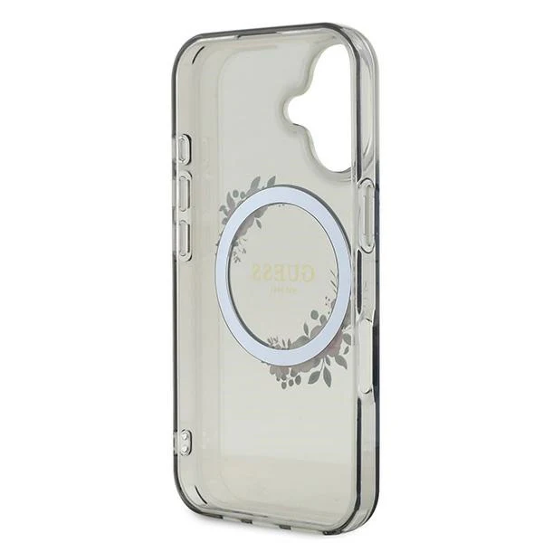 MagSafe Case for Apple iPhone 16, Guess, IML Flowers Wreath, Black - Image 6