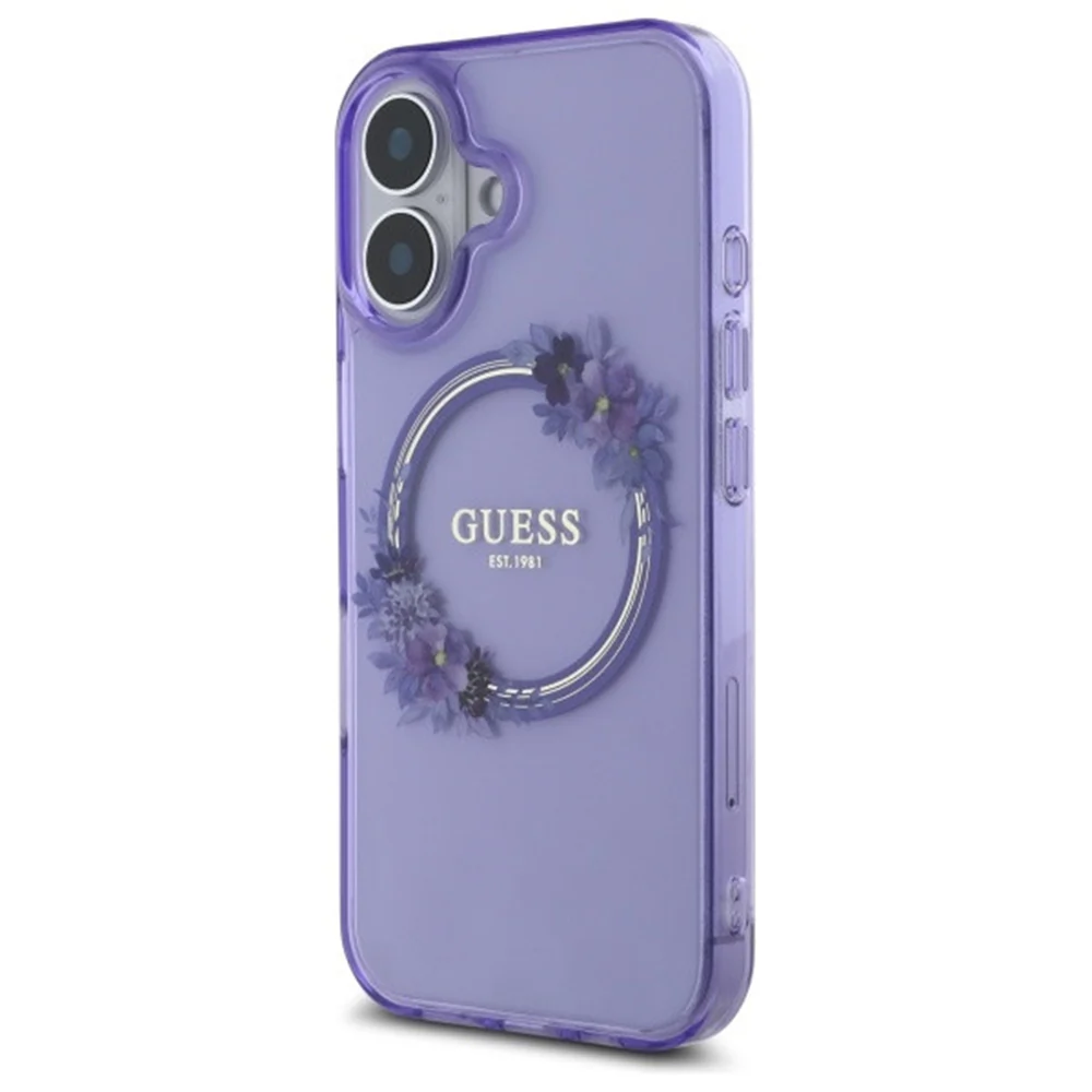MagSafe Case for Apple iPhone 16, Guess, IML Flowers Wreath, Pink - Image 5