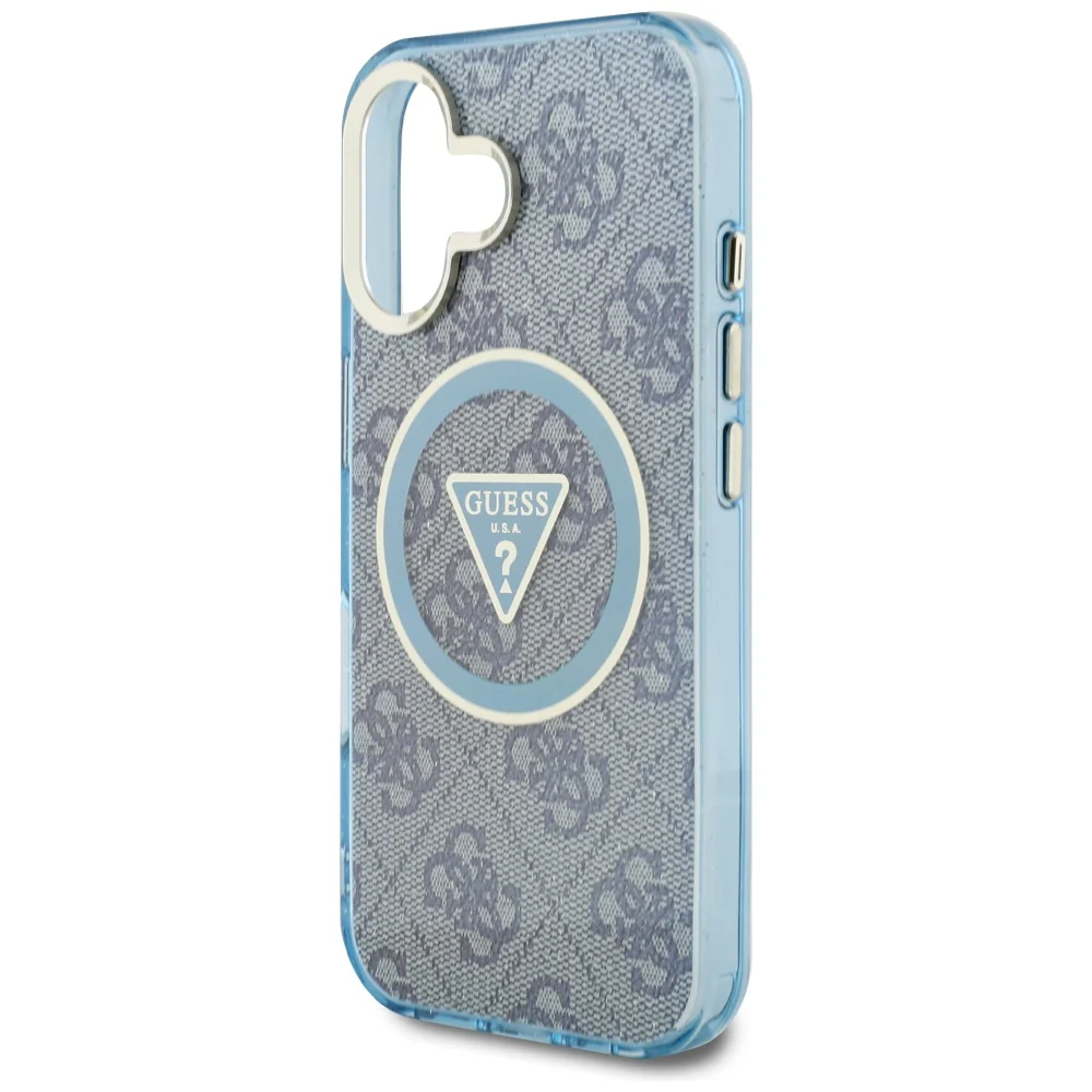 MagSafe Case for Apple iPhone 16, Guess, IML Glitter 4G Circle Triangle, Blue - Image 6