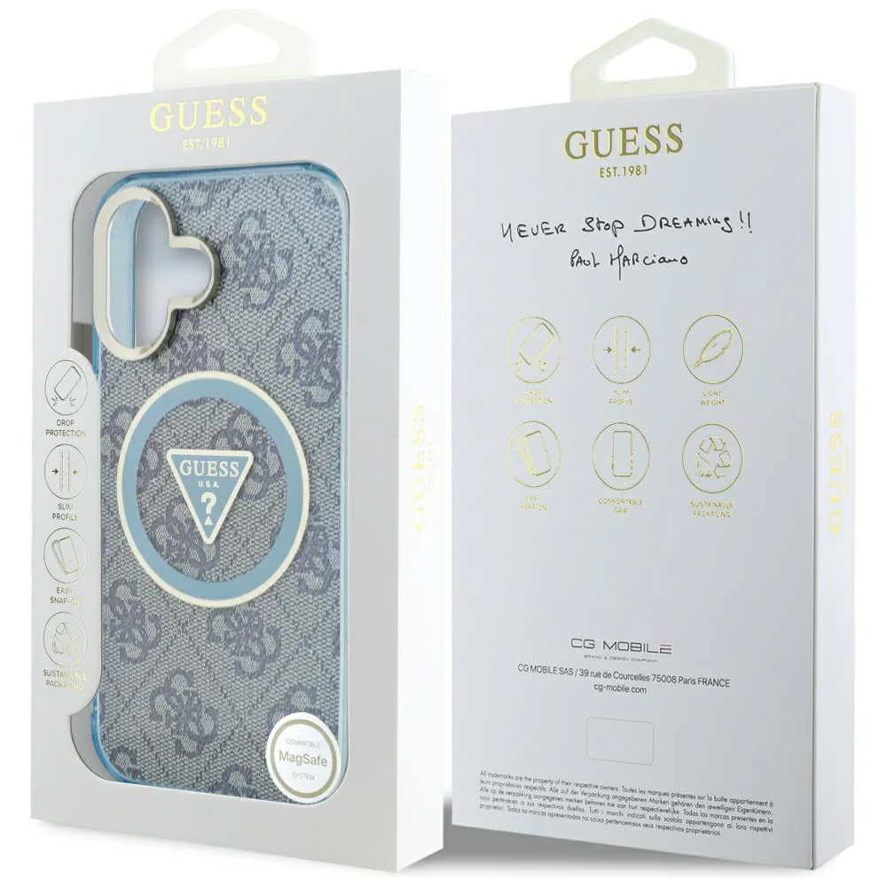 MagSafe Case for Apple iPhone 16, Guess, IML Glitter 4G Circle Triangle, Blue - Image 7