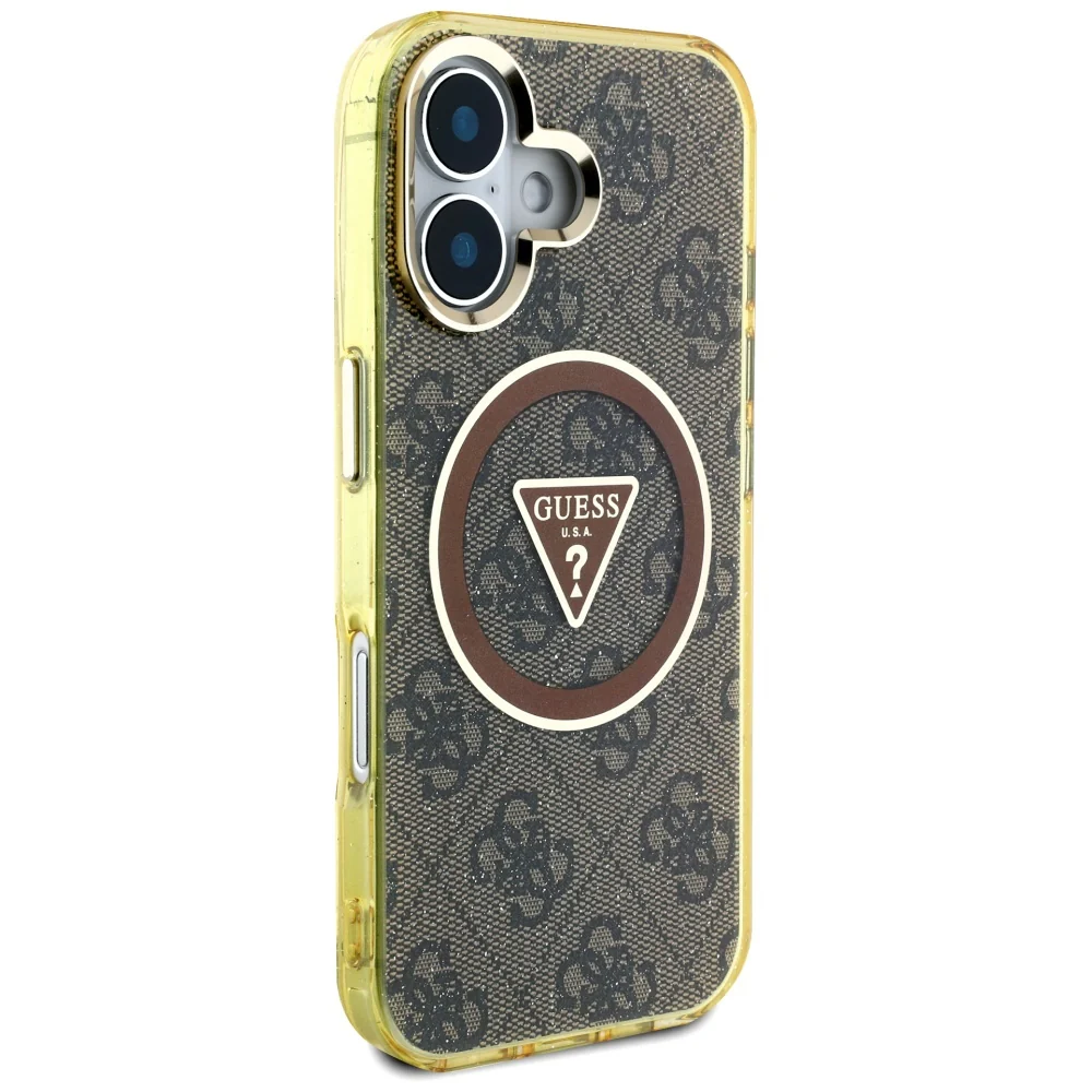 MagSafe Case for Apple iPhone 16, Guess, IML Glitter 4G Circle Triangle, Brown - Image 2
