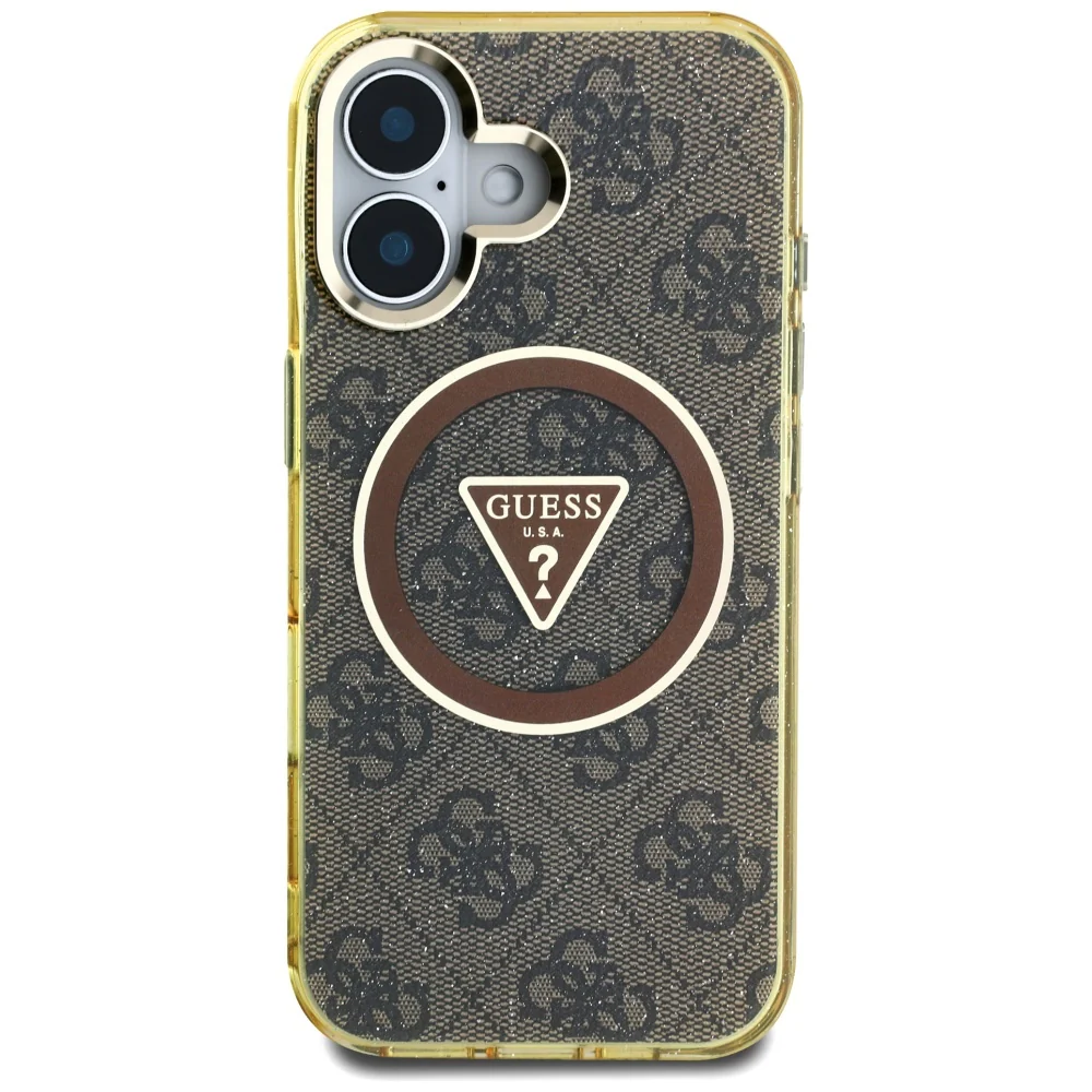 MagSafe Case for Apple iPhone 16, Guess, IML Glitter 4G Circle Triangle, Brown - Image 3
