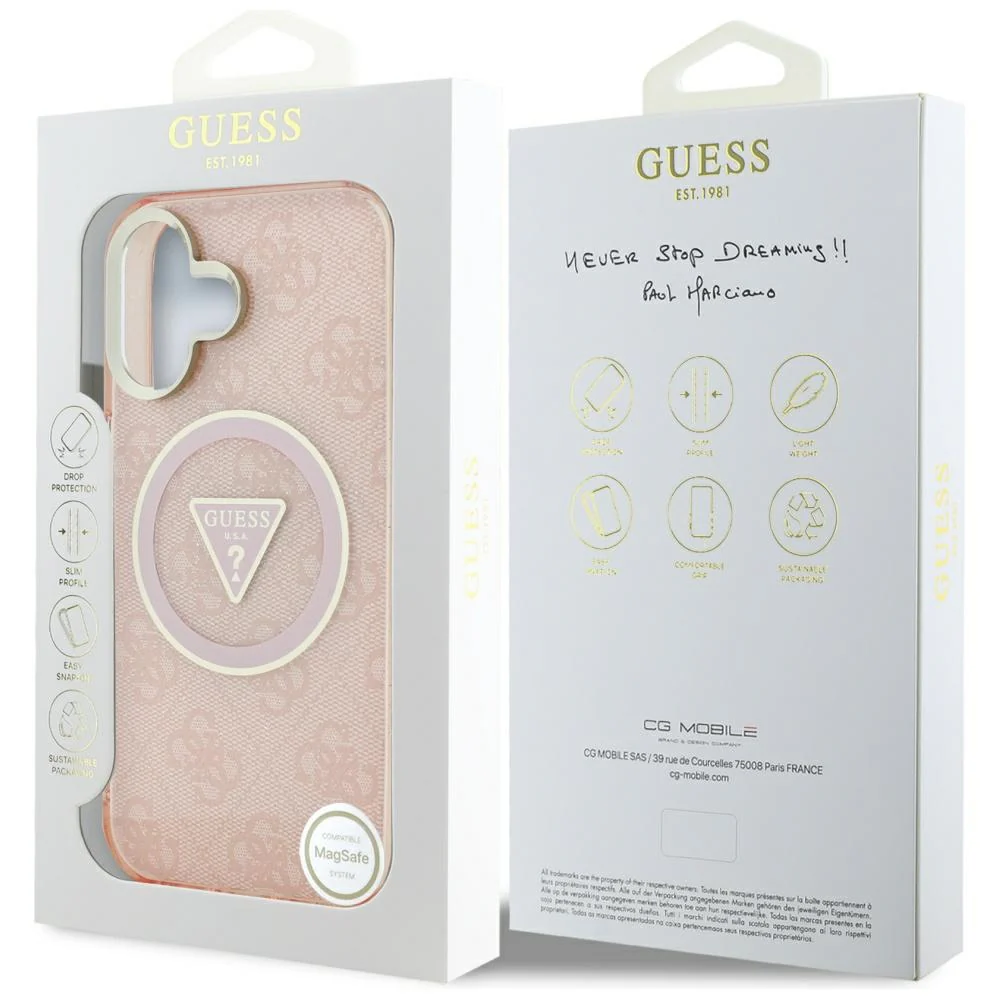 MagSafe Case for Apple iPhone 16, Guess, IML Glitter 4G Circle Triangle, Pink - Image 7