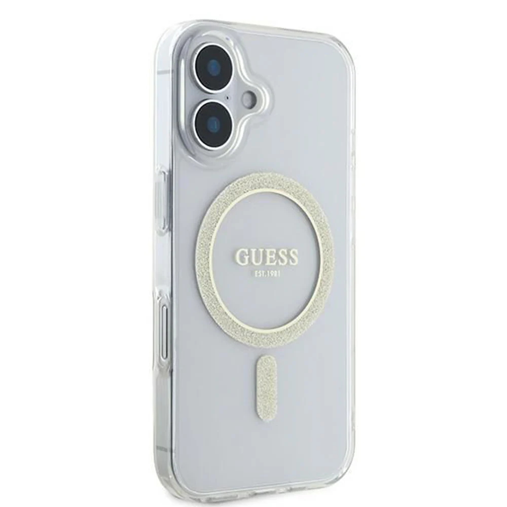 MagSafe Case for Apple iPhone 16, Guess, IML Glitter Circle, Transparent - Image 4
