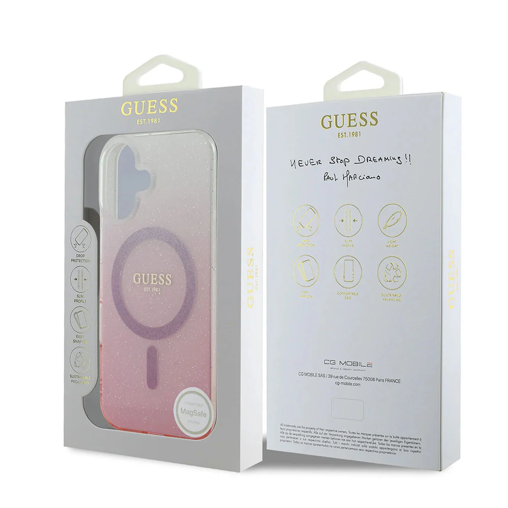 MagSafe Case for Apple iPhone 16, Guess, IML Glitter Gradient, Pink - Image 7
