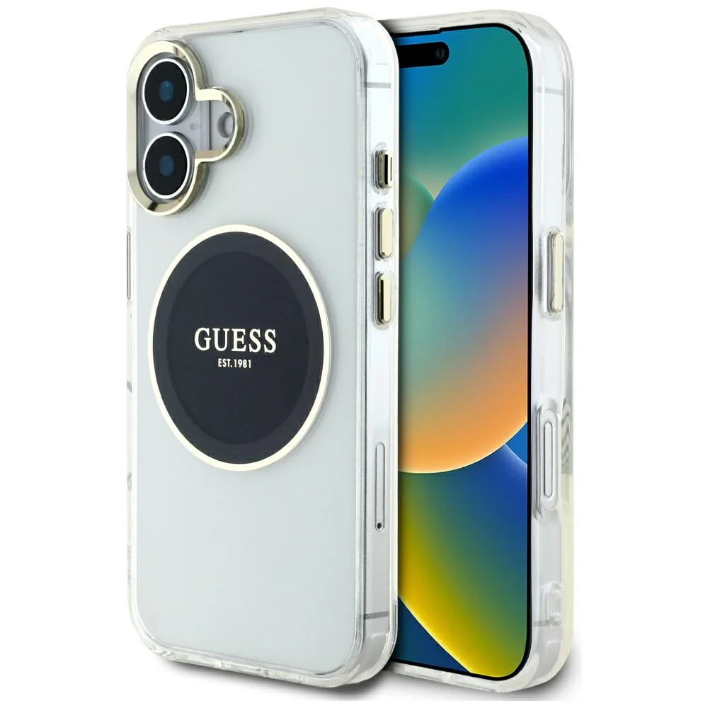 MagSafe Case for Apple iPhone 16, Guess, IML Metal Colored Circle, Black