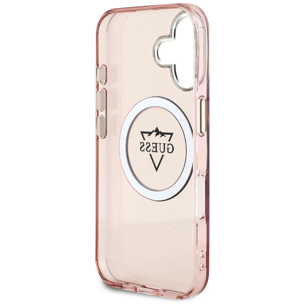 MagSafe Case for Apple iPhone 16, Guess, IML Metal Mountain Logo, Pink - Image 6