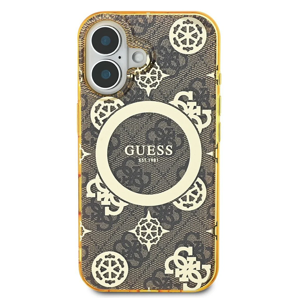MagSafe Case for Apple iPhone 16, Guess, IML Peony On 4G Background, Brown - Image 2