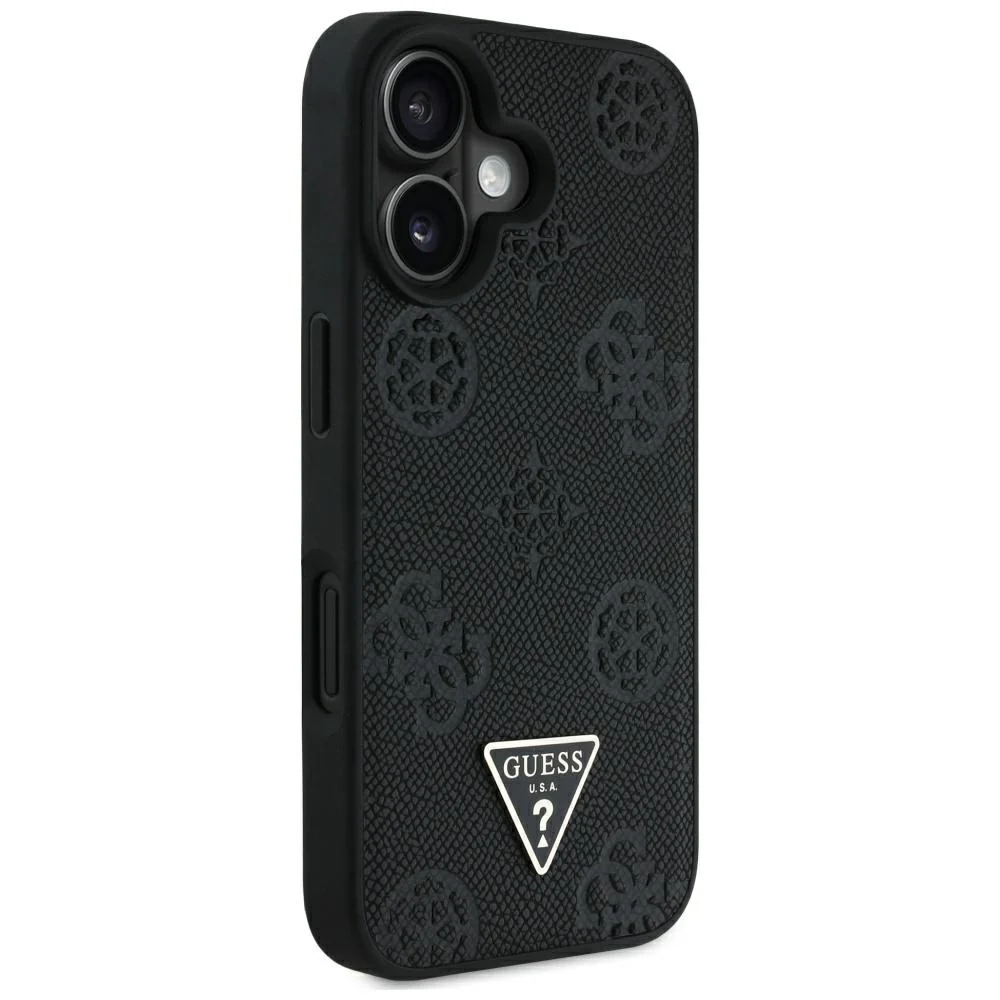 MagSafe Case for Apple iPhone 16, Guess, Peony Grained Hot Stamp Triangle, Black - Image 2