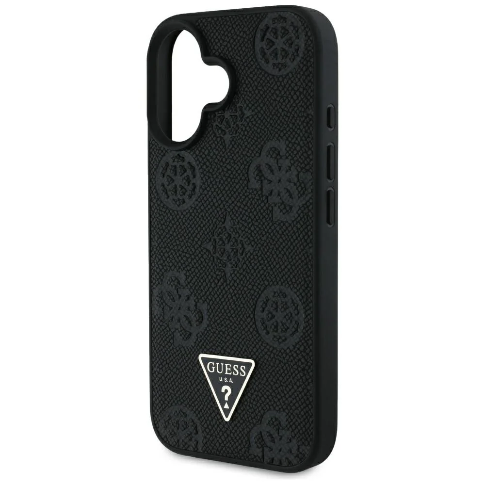 MagSafe Case for Apple iPhone 16, Guess, Peony Grained Hot Stamp Triangle, Black - Image 6