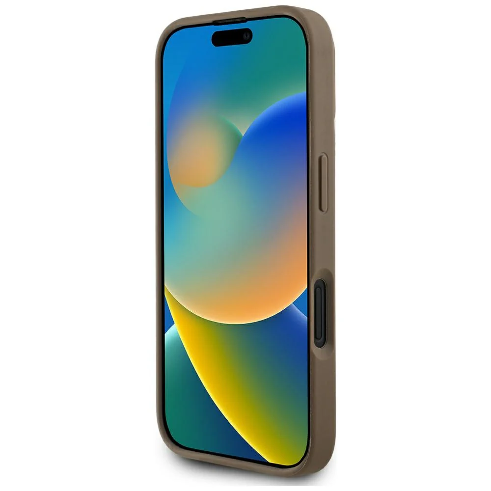 MagSafe Case for Apple iPhone 16, Guess, Peony Grained Hot Stamp Triangle, Brown - Image 6