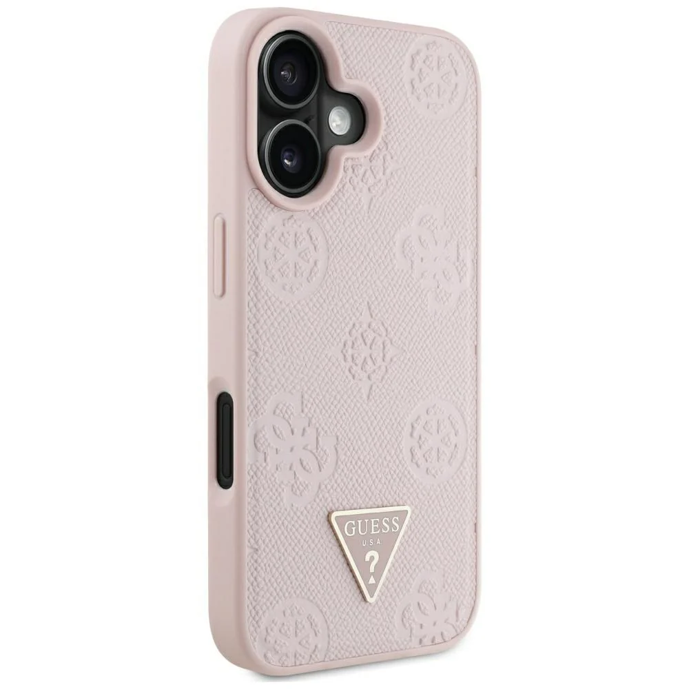 MagSafe Case for Apple iPhone 16, Guess, Peony Grained Hot Stamp Triangle, Pink - Image 2