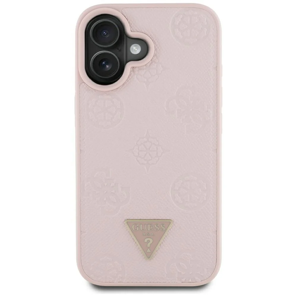 MagSafe Case for Apple iPhone 16, Guess, Peony Grained Hot Stamp Triangle, Pink - Image 3