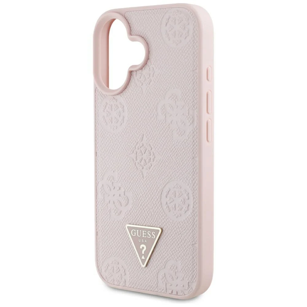 MagSafe Case for Apple iPhone 16, Guess, Peony Grained Hot Stamp Triangle, Pink - Image 5