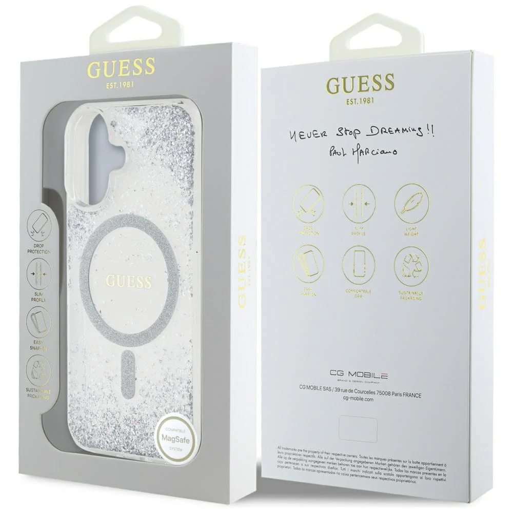 MagSafe Case for Apple iPhone 16, Guess, Resin Gradient Glitter, Silver - Image 7