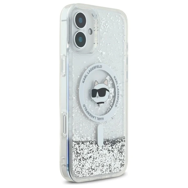 MagSafe Case for Apple iPhone 16, Karl Lagerfeld, Glitter Liquid Choupette Head, Transparent - Image 2