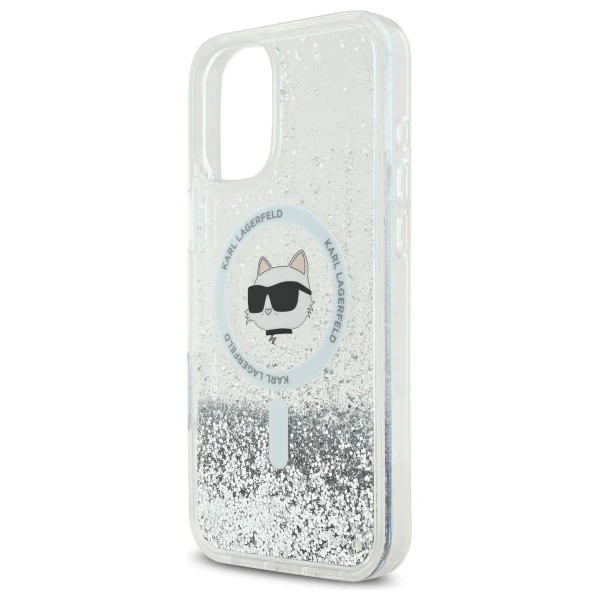 MagSafe Case for Apple iPhone 16, Karl Lagerfeld, Glitter Liquid Choupette Head, Transparent - Image 3