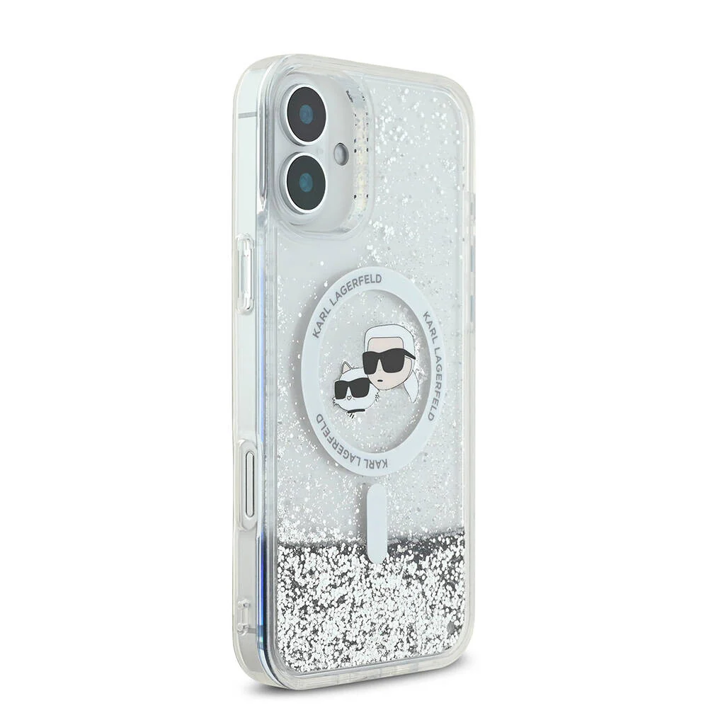 MagSafe Case for Apple iPhone 16, Karl Lagerfeld, Glitter Liquid Karl & Choupette's Heads, Transparent - Image 4
