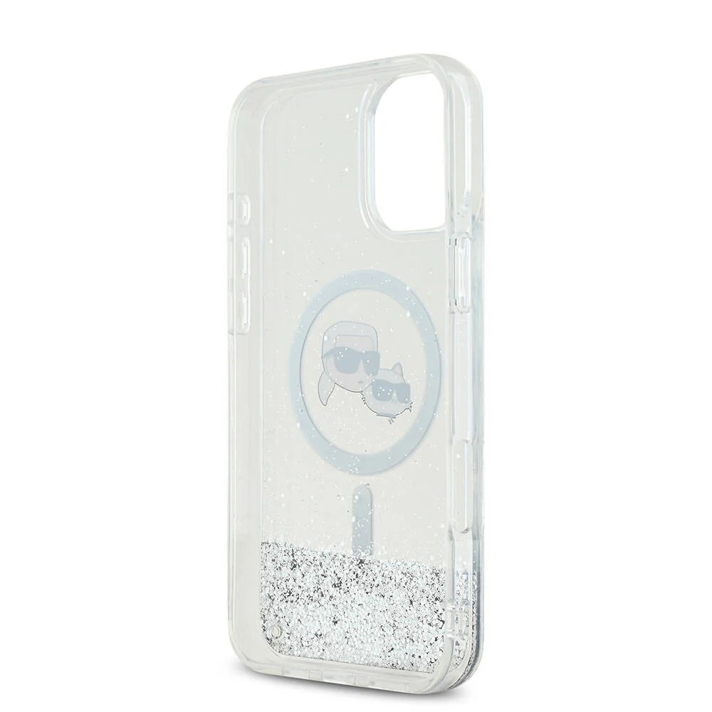 MagSafe Case for Apple iPhone 16, Karl Lagerfeld, Glitter Liquid Karl & Choupette's Heads, Transparent - Image 5