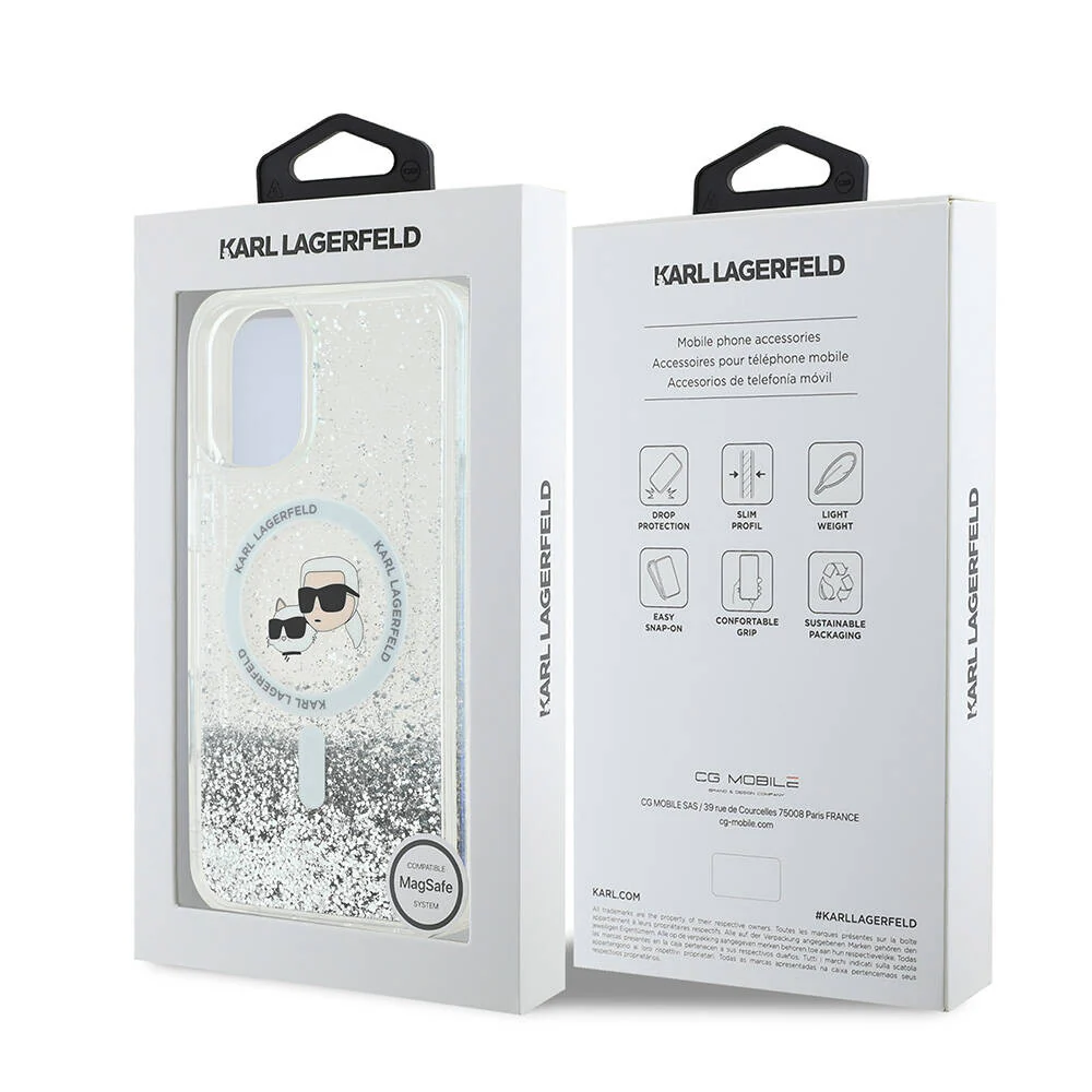 MagSafe Case for Apple iPhone 16, Karl Lagerfeld, Glitter Liquid Karl & Choupette's Heads, Transparent - Image 6